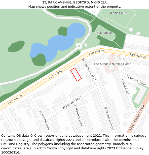 35, PARK AVENUE, BEDFORD, MK40 2LR: Location map and indicative extent of plot