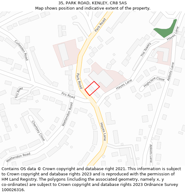 35, PARK ROAD, KENLEY, CR8 5AS: Location map and indicative extent of plot