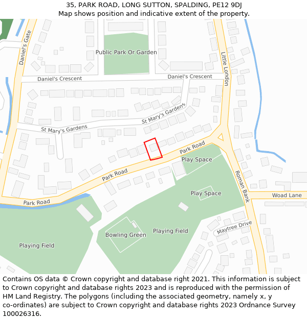 35, PARK ROAD, LONG SUTTON, SPALDING, PE12 9DJ: Location map and indicative extent of plot