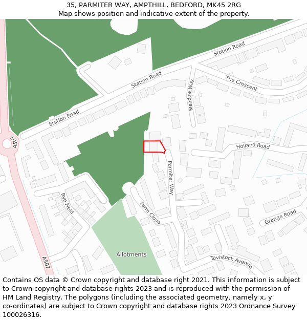 35, PARMITER WAY, AMPTHILL, BEDFORD, MK45 2RG: Location map and indicative extent of plot