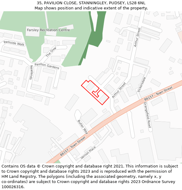 35, PAVILION CLOSE, STANNINGLEY, PUDSEY, LS28 6NL: Location map and indicative extent of plot