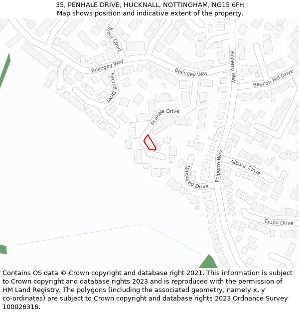 35, PENHALE DRIVE, HUCKNALL, NOTTINGHAM, NG15 6FH: Location map and indicative extent of plot