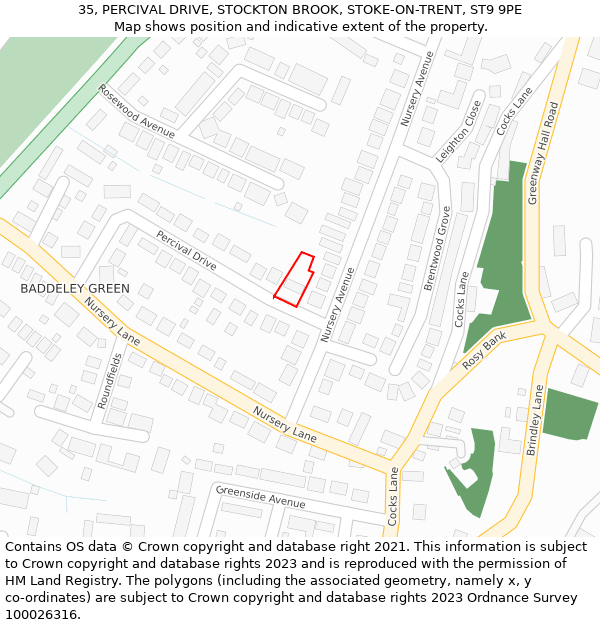 35, PERCIVAL DRIVE, STOCKTON BROOK, STOKE-ON-TRENT, ST9 9PE: Location map and indicative extent of plot
