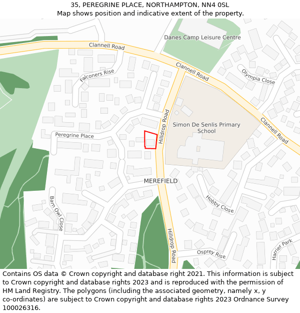 35, PEREGRINE PLACE, NORTHAMPTON, NN4 0SL: Location map and indicative extent of plot