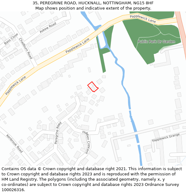 35, PEREGRINE ROAD, HUCKNALL, NOTTINGHAM, NG15 8HF: Location map and indicative extent of plot