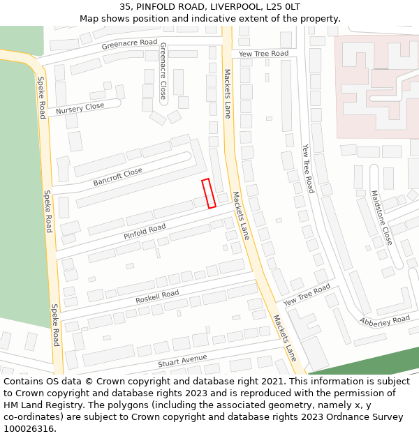 35, PINFOLD ROAD, LIVERPOOL, L25 0LT: Location map and indicative extent of plot