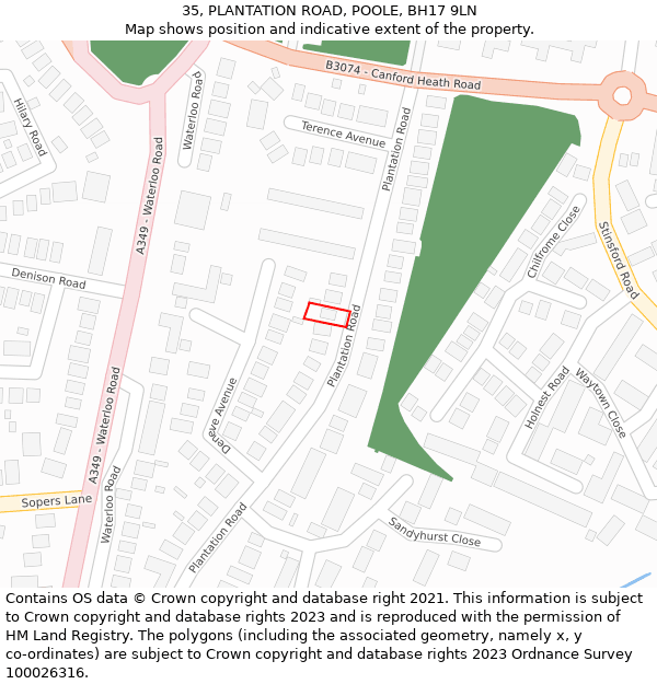 35, PLANTATION ROAD, POOLE, BH17 9LN: Location map and indicative extent of plot