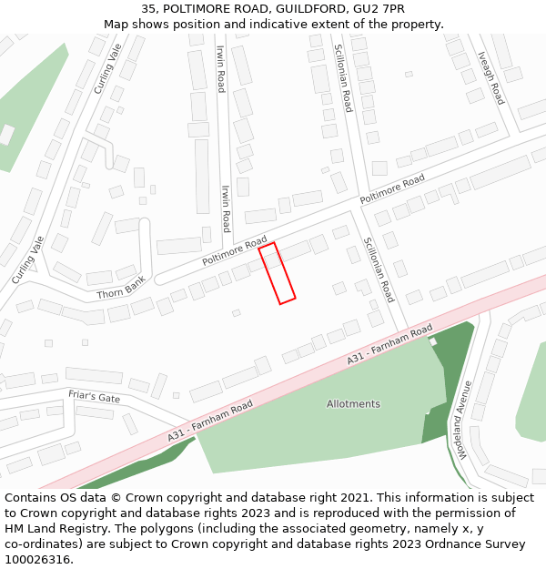 35, POLTIMORE ROAD, GUILDFORD, GU2 7PR: Location map and indicative extent of plot