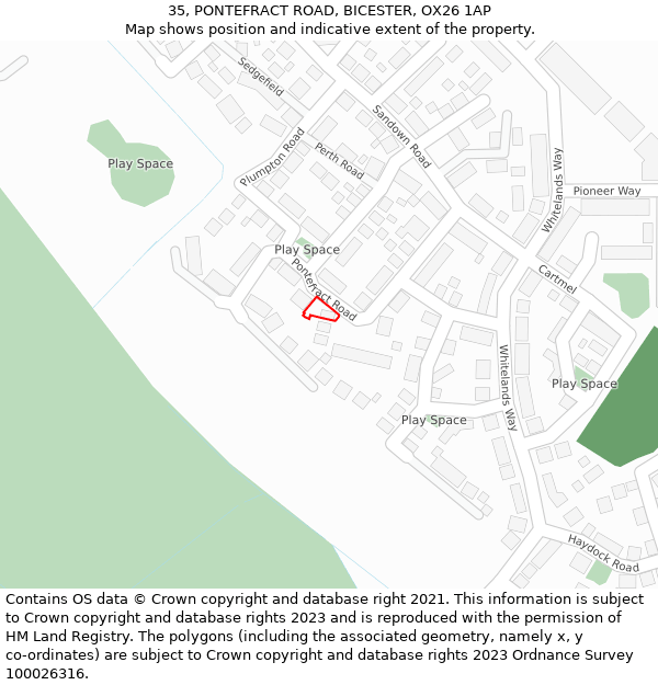 35, PONTEFRACT ROAD, BICESTER, OX26 1AP: Location map and indicative extent of plot