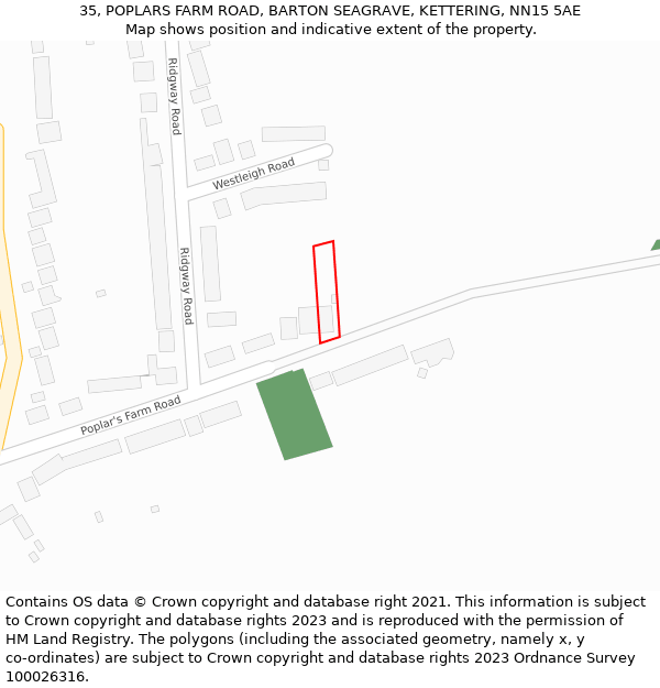 35, POPLARS FARM ROAD, BARTON SEAGRAVE, KETTERING, NN15 5AE: Location map and indicative extent of plot