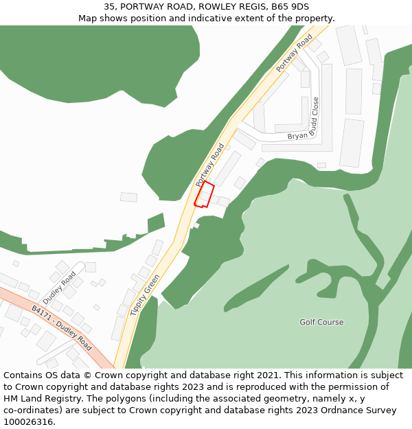 35, PORTWAY ROAD, ROWLEY REGIS, B65 9DS: Location map and indicative extent of plot