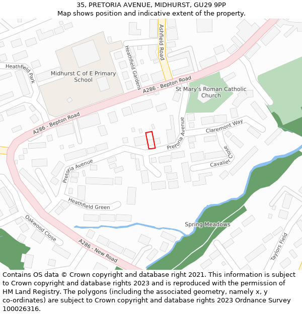 35, PRETORIA AVENUE, MIDHURST, GU29 9PP: Location map and indicative extent of plot