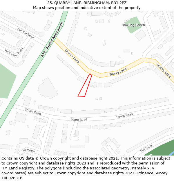 35, QUARRY LANE, BIRMINGHAM, B31 2PZ: Location map and indicative extent of plot