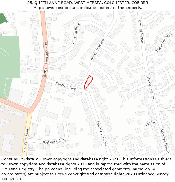 35, QUEEN ANNE ROAD, WEST MERSEA, COLCHESTER, CO5 8BB: Location map and indicative extent of plot