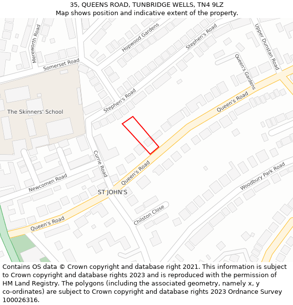 35, QUEENS ROAD, TUNBRIDGE WELLS, TN4 9LZ: Location map and indicative extent of plot