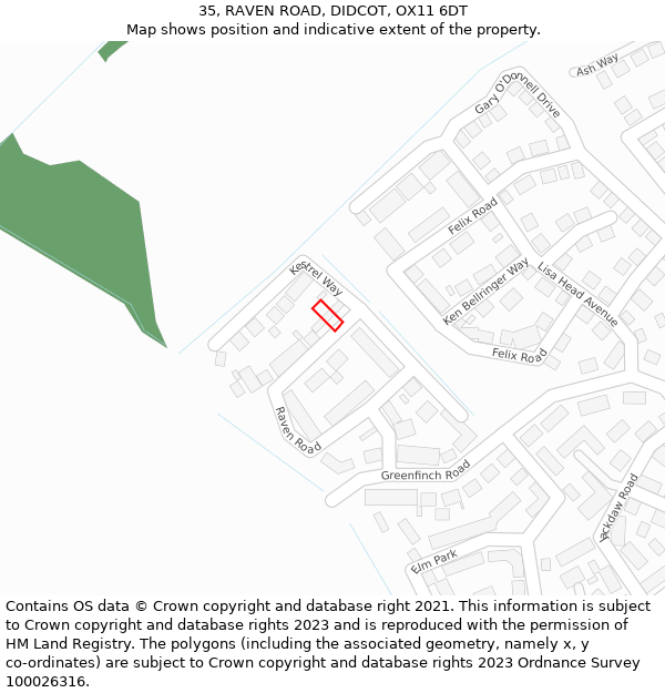 35, RAVEN ROAD, DIDCOT, OX11 6DT: Location map and indicative extent of plot