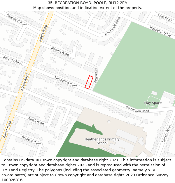 35, RECREATION ROAD, POOLE, BH12 2EA: Location map and indicative extent of plot