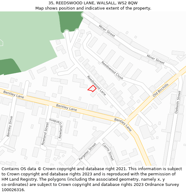 35, REEDSWOOD LANE, WALSALL, WS2 8QW: Location map and indicative extent of plot