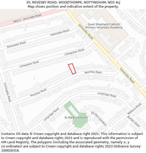 35, REVESBY ROAD, WOODTHORPE, NOTTINGHAM, NG5 4LJ: Location map and indicative extent of plot