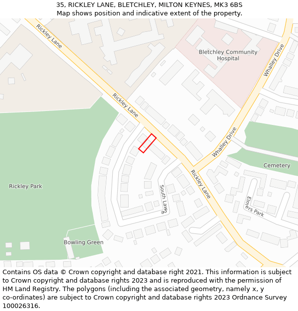 35, RICKLEY LANE, BLETCHLEY, MILTON KEYNES, MK3 6BS: Location map and indicative extent of plot