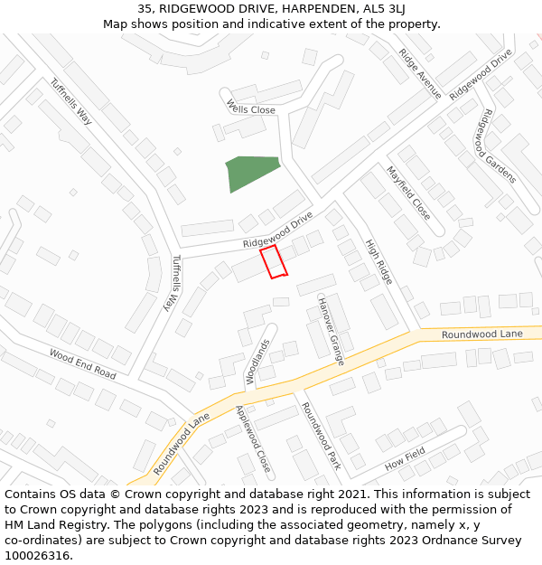 35, RIDGEWOOD DRIVE, HARPENDEN, AL5 3LJ: Location map and indicative extent of plot