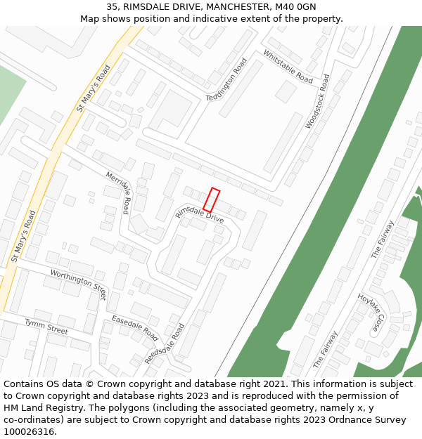 35, RIMSDALE DRIVE, MANCHESTER, M40 0GN: Location map and indicative extent of plot