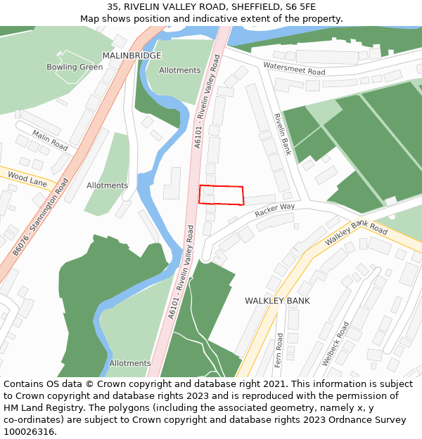 35, RIVELIN VALLEY ROAD, SHEFFIELD, S6 5FE: Location map and indicative extent of plot