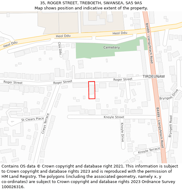 35, ROGER STREET, TREBOETH, SWANSEA, SA5 9AS: Location map and indicative extent of plot