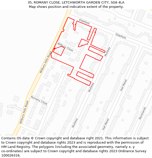 35, ROMANY CLOSE, LETCHWORTH GARDEN CITY, SG6 4LA: Location map and indicative extent of plot