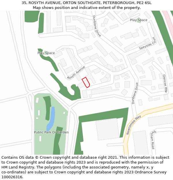 35, ROSYTH AVENUE, ORTON SOUTHGATE, PETERBOROUGH, PE2 6SL: Location map and indicative extent of plot