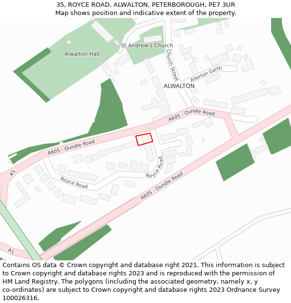 35, ROYCE ROAD, ALWALTON, PETERBOROUGH, PE7 3UR: Location map and indicative extent of plot