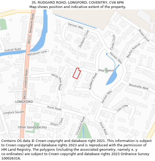 35, RUDGARD ROAD, LONGFORD, COVENTRY, CV6 6PN: Location map and indicative extent of plot