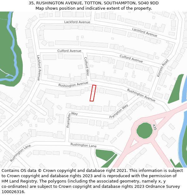 35, RUSHINGTON AVENUE, TOTTON, SOUTHAMPTON, SO40 9DD: Location map and indicative extent of plot