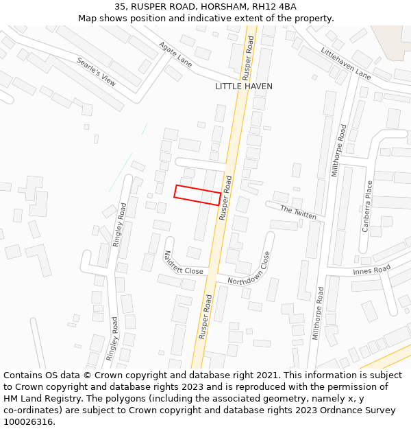 35, RUSPER ROAD, HORSHAM, RH12 4BA: Location map and indicative extent of plot
