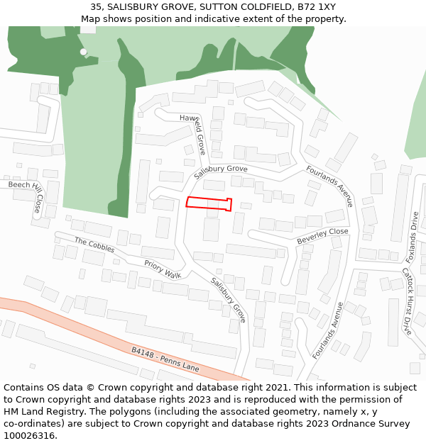 35, SALISBURY GROVE, SUTTON COLDFIELD, B72 1XY: Location map and indicative extent of plot