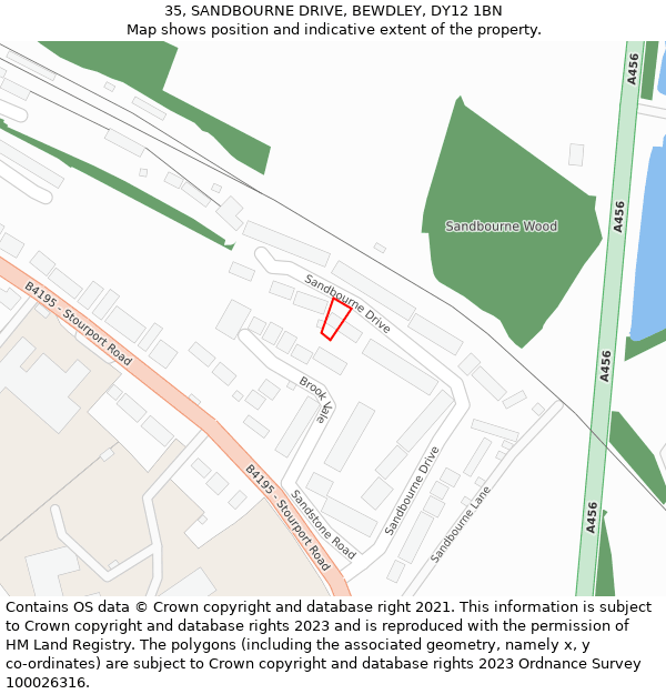 35, SANDBOURNE DRIVE, BEWDLEY, DY12 1BN: Location map and indicative extent of plot