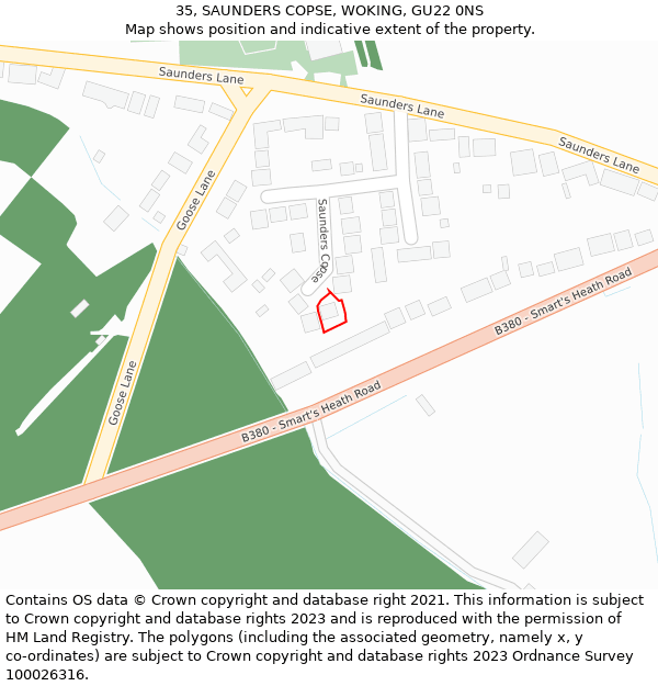 35, SAUNDERS COPSE, WOKING, GU22 0NS: Location map and indicative extent of plot