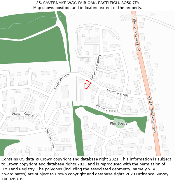 35, SAVERNAKE WAY, FAIR OAK, EASTLEIGH, SO50 7FA: Location map and indicative extent of plot