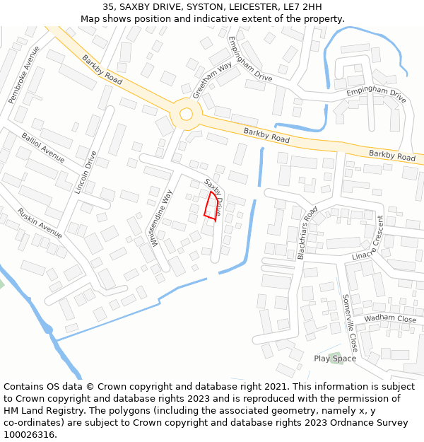 35, SAXBY DRIVE, SYSTON, LEICESTER, LE7 2HH: Location map and indicative extent of plot