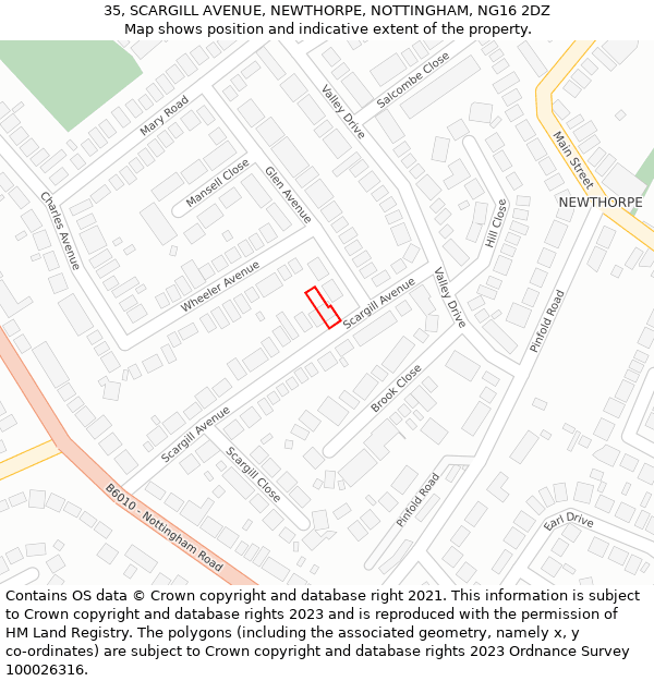 35, SCARGILL AVENUE, NEWTHORPE, NOTTINGHAM, NG16 2DZ: Location map and indicative extent of plot