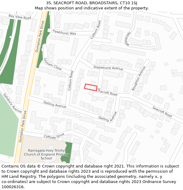 35, SEACROFT ROAD, BROADSTAIRS, CT10 1SJ: Location map and indicative extent of plot