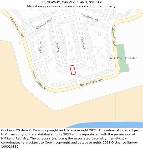 35, SEAWAY, CANVEY ISLAND, SS8 0AX: Location map and indicative extent of plot