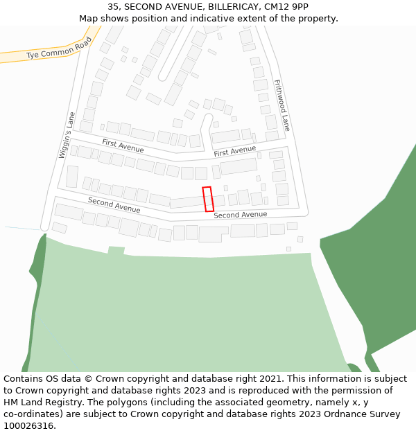 35, SECOND AVENUE, BILLERICAY, CM12 9PP: Location map and indicative extent of plot