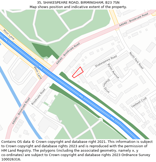 35, SHAKESPEARE ROAD, BIRMINGHAM, B23 7SN: Location map and indicative extent of plot