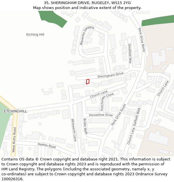 35, SHERINGHAM DRIVE, RUGELEY, WS15 2YG: Location map and indicative extent of plot