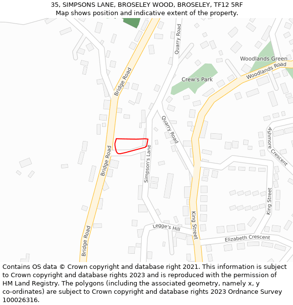 35, SIMPSONS LANE, BROSELEY WOOD, BROSELEY, TF12 5RF: Location map and indicative extent of plot