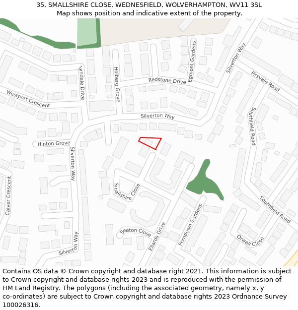 35, SMALLSHIRE CLOSE, WEDNESFIELD, WOLVERHAMPTON, WV11 3SL: Location map and indicative extent of plot