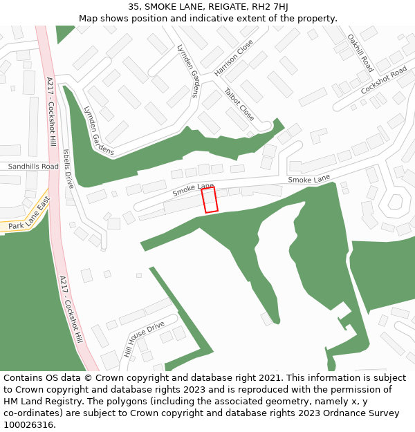 35, SMOKE LANE, REIGATE, RH2 7HJ: Location map and indicative extent of plot