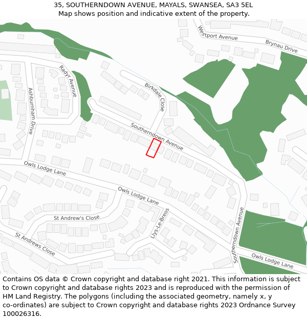 35, SOUTHERNDOWN AVENUE, MAYALS, SWANSEA, SA3 5EL: Location map and indicative extent of plot