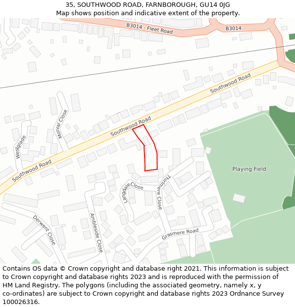 35, SOUTHWOOD ROAD, FARNBOROUGH, GU14 0JG: Location map and indicative extent of plot